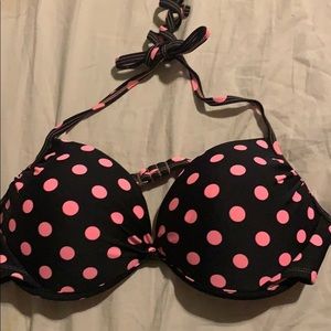 Black and pink polka dot swim top